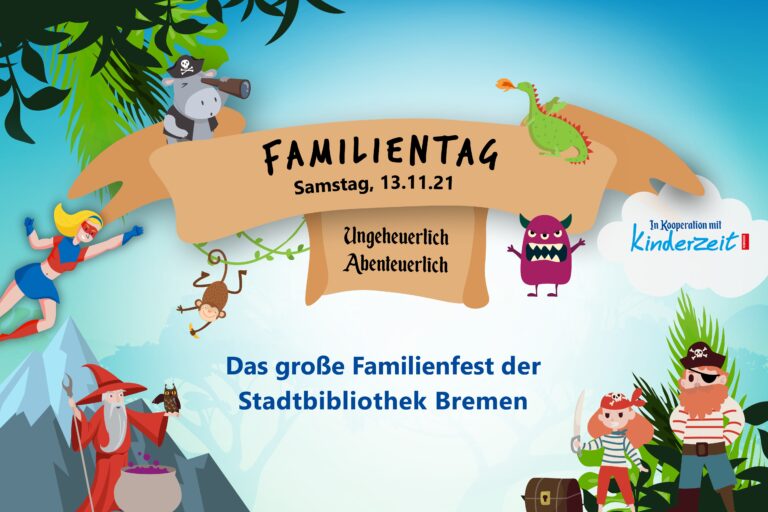 این کاشی تصویر می گوید: «روز خانواده در 13 نوامبر - جشنواره بزرگ خانواده در Stadtbibliothek Bremen .
