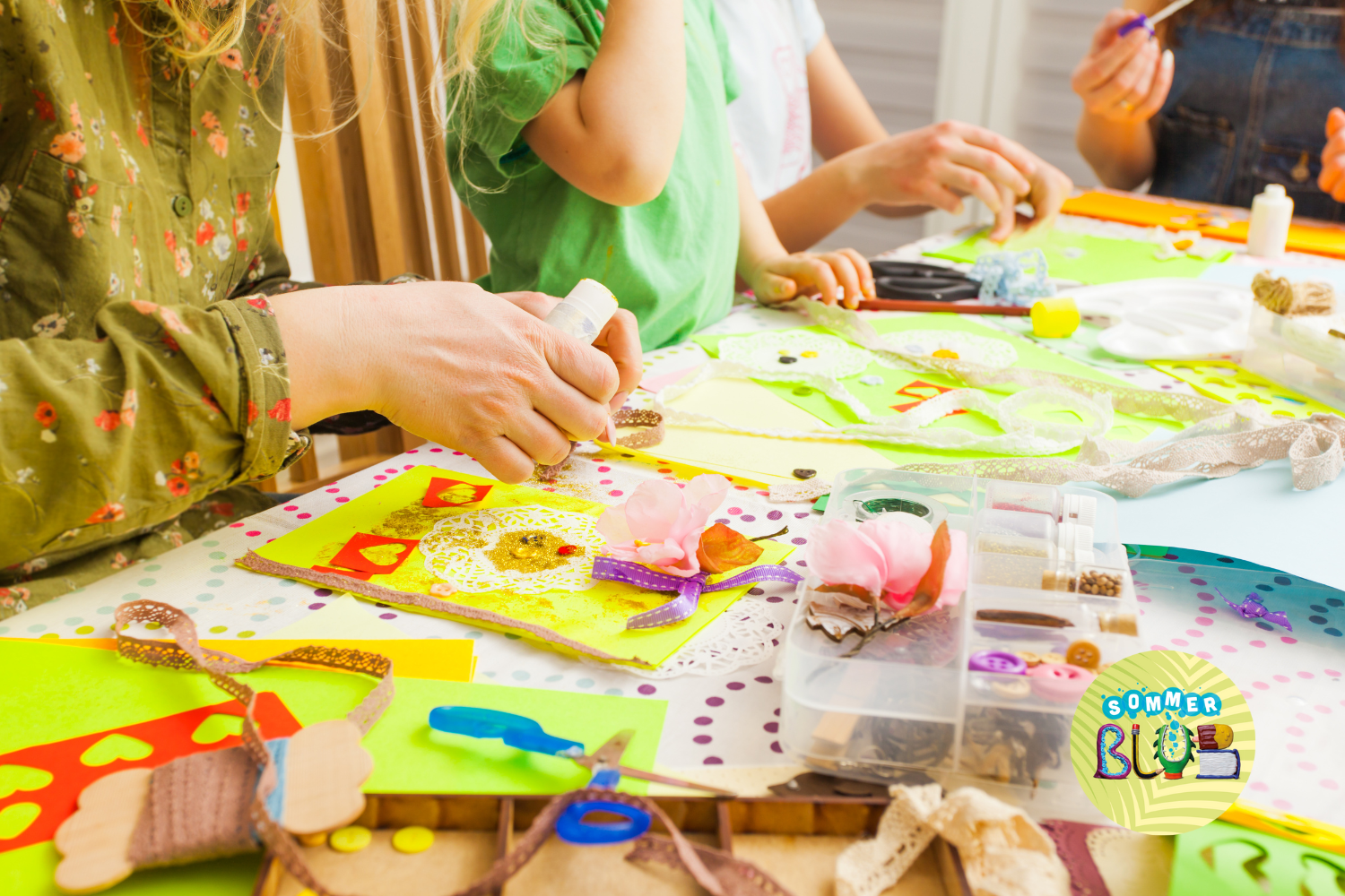 Children do crafts at a table