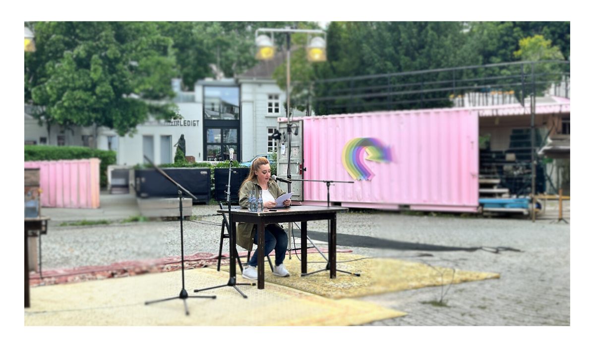 Woman reads from the book