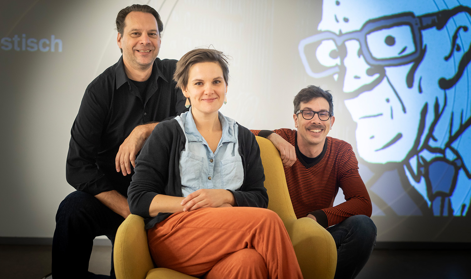 Photo portrait of Christian Bergmann, Lynda Anne Cortis and Jeff Hemmer.